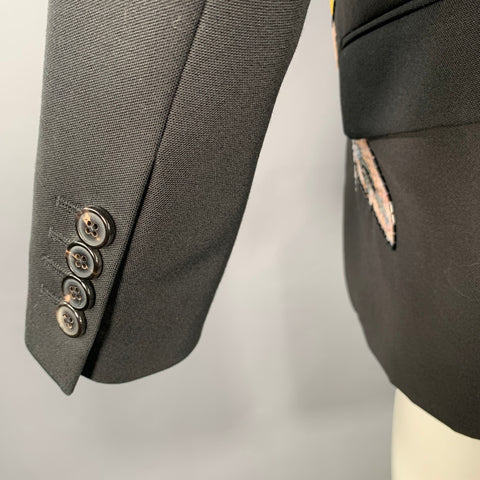 DRIES VAN NOTEN Size 38 Black Multi-Color Sequined Wool Blend Sport Coat