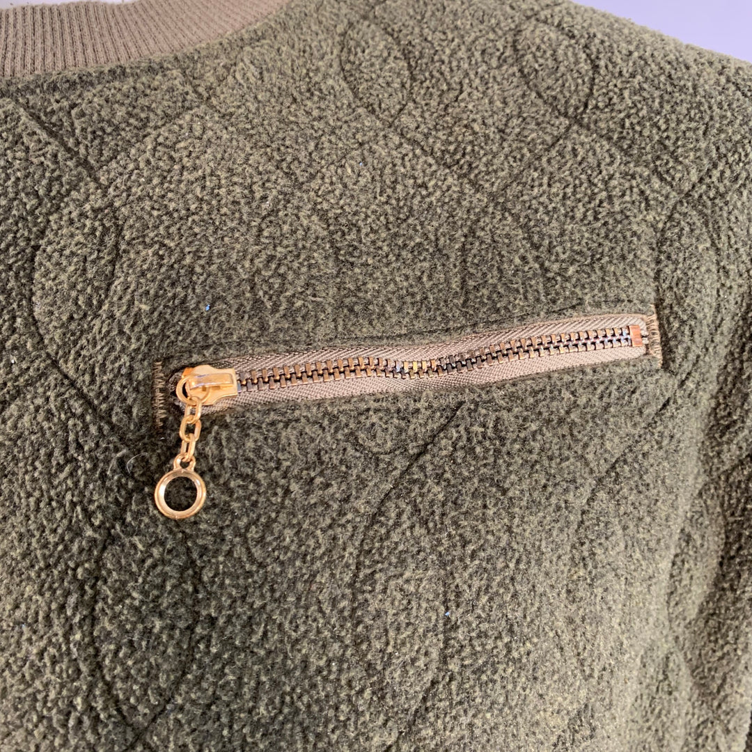 KAPITAL Size XL Olive Green Quilted Cotton Blend Crew Neck Sweatshirt