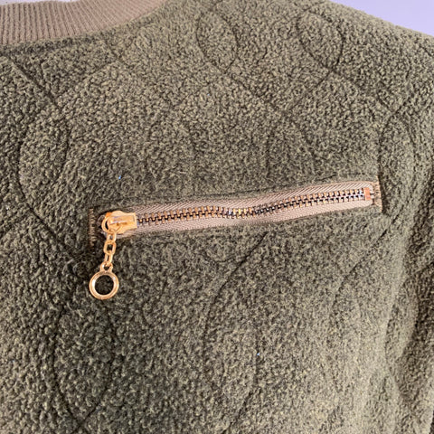 KAPITAL Size XL Olive Green Quilted Cotton Blend Crew Neck Sweatshirt