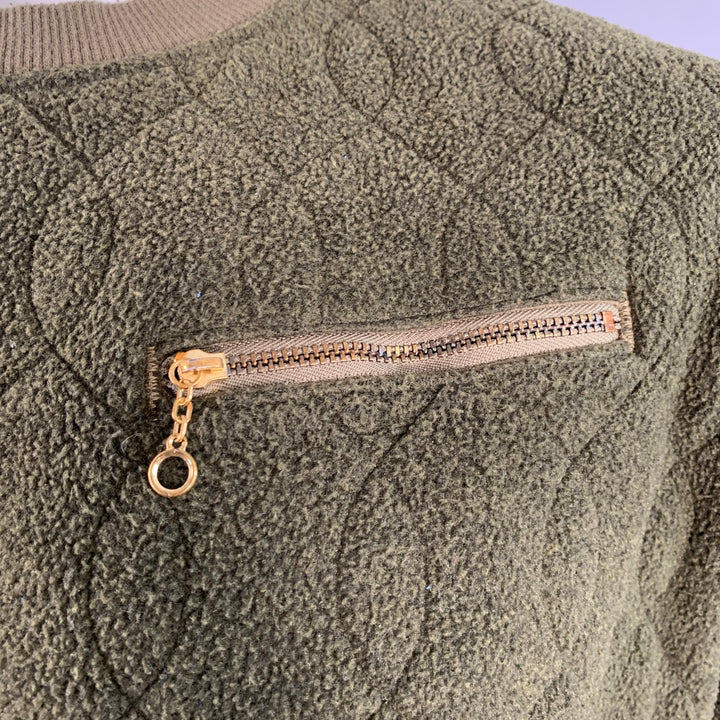 KAPITAL Size XL Olive Green Quilted Cotton Blend Crew Neck Sweatshirt