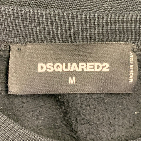 DSQUARED2 Size M Black White Logo Cotton Crew Neck Sweatshirt