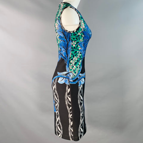 YIGAL AZROUEL Size 6 Black Green Blue Polyester Blend Cocktail Dress
