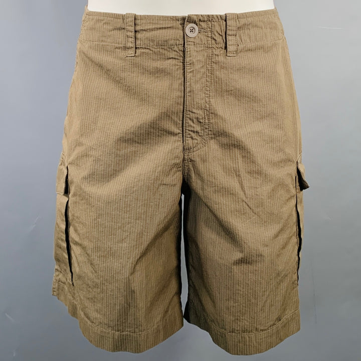 OUR LEGACY Size 30 Brown White Stripe Cotton Blend Cargo Shorts