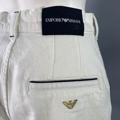 EMPORIO ARMANI Size 27 White Black Cotton Blend Twill Button Fly Shorts