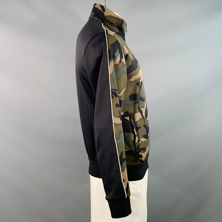 VALENTINO Size L Black Green Camo Polyamide Cotton Zip Up Sweatshirt