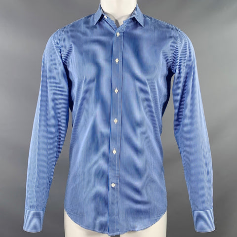 RALPH LAUREN Size S Blue White Stripe Cotton Spread Collar Long Sleeve Shirt