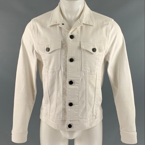 J BRAND Taille M Veste de camionneur en coton mélangé blanc cassé