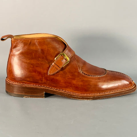 SANTONI Size 11 Brown Leather Split Toe Ankle Boots