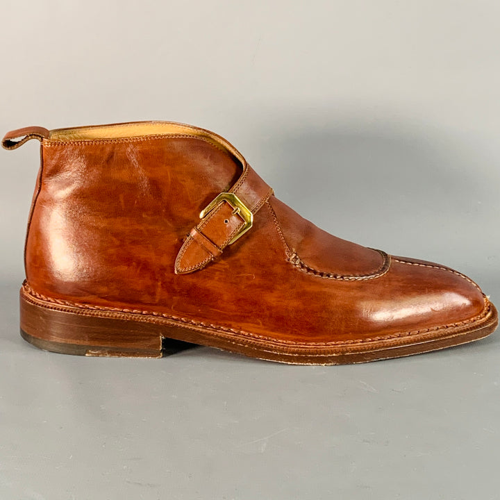 SANTONI Size 11 Brown Leather Split Toe Ankle Boots