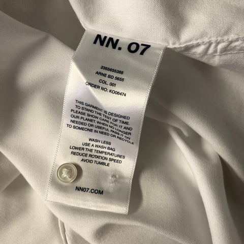 NN07 Size M White Patch Cotton Blend Button Down Long Sleeve Shirt