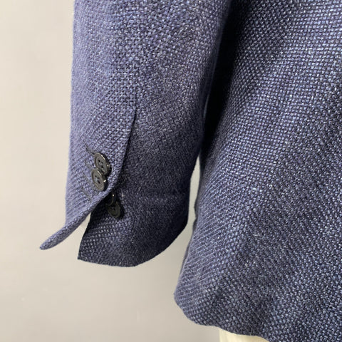 MASSIMO DUTTI Size 42 Blue Woven Linen Wool Single Breasted Sport Coat