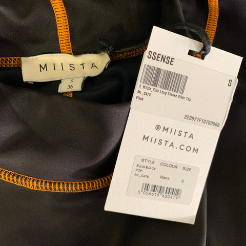 MIISTA Size S Black Orange Nylon Blend Contrast Stitch Casual Top
