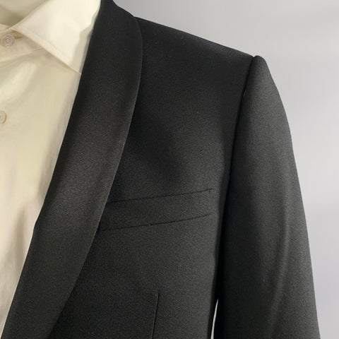 SANDRO Chest Size 42 Black Solid Wool Shawl Collar 38 28 Tuxedo
