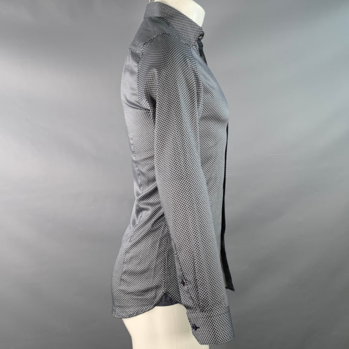 TED BAKER Size XS Chemise Navy White Abstract Cotton Spread Collar Long Sleeve Shirt