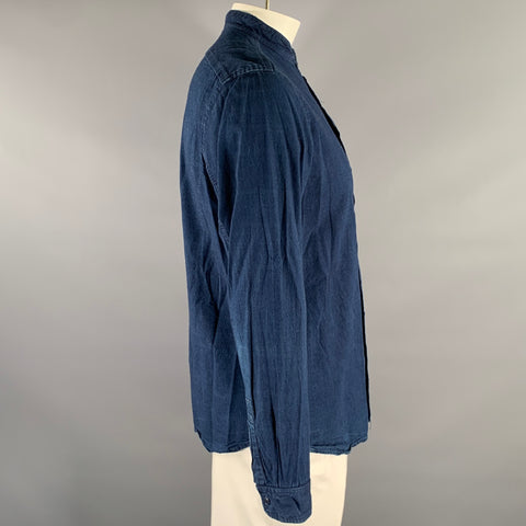 STEVEN ALAN Size L Navy Indigo Cotton Band Collar Long Sleeve Shirt