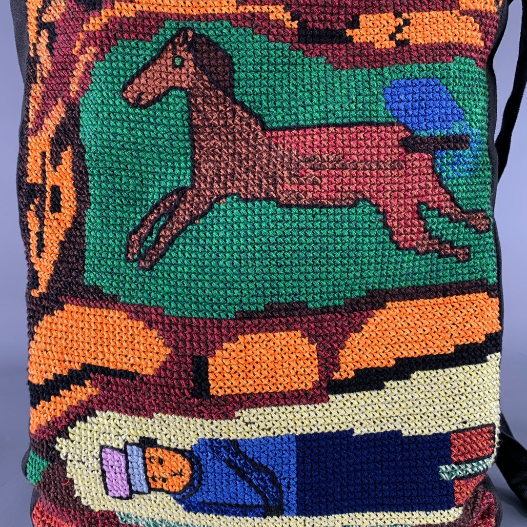 WALTER VAN BEIRENDONCK SS14 Budapest Black Multi Color Embroidered Cotton Crossbody Bag