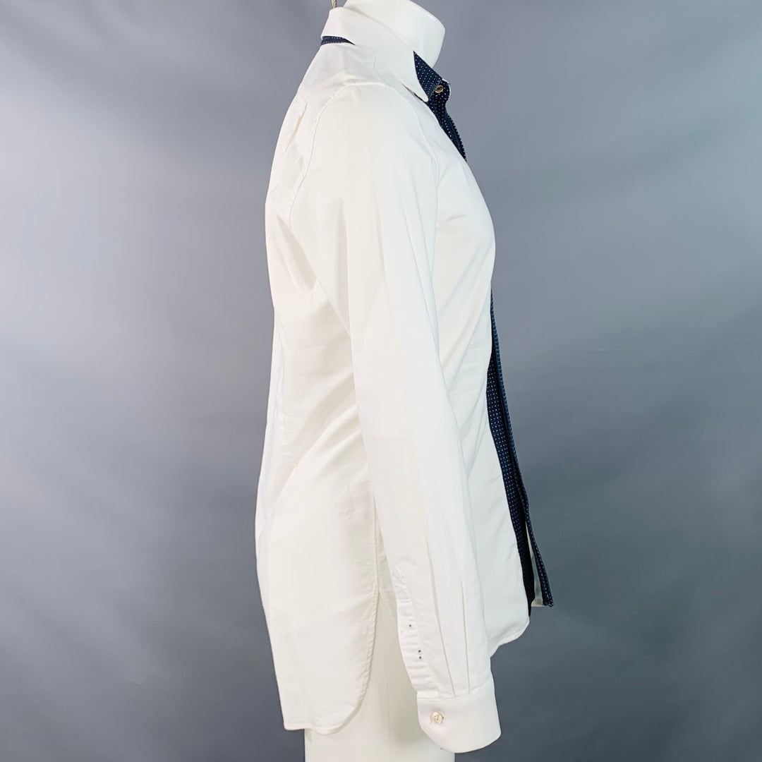 PAUL SMITH Size M White Navy Cotton Contrast Trim Long Sleeve Shirt