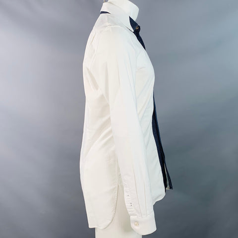 PAUL SMITH Size M White Navy Cotton Contrast Trim Long Sleeve Shirt