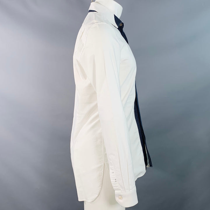 PAUL SMITH Size M White Navy Cotton Contrast Trim Long Sleeve Shirt
