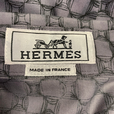 HERMES Size L Purple Black Geometric Cotton Button Up Long Sleeve Shirt