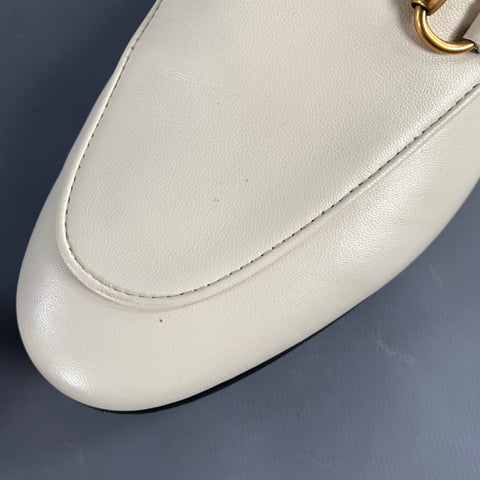 GUCCI Size 8.5 Cream Gold Leather Horsebit Slip On Loafers Flats