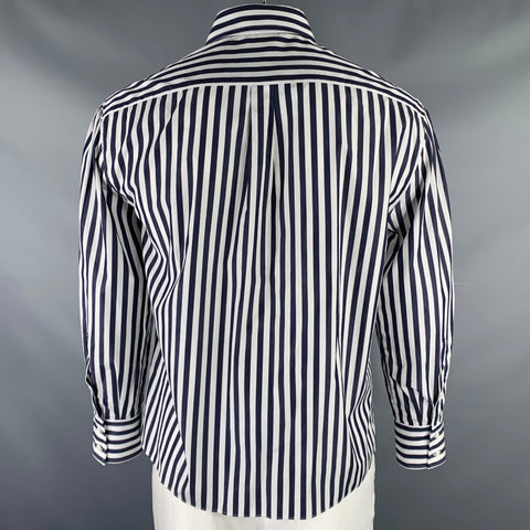 BRUNELLO CUCINELLI Size XXL Navy White Stripe Cotton Button Up Long Sleeve Shirt