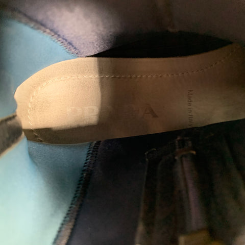 PRADA Size 9.5 Navy White Fabric Pull On Boots