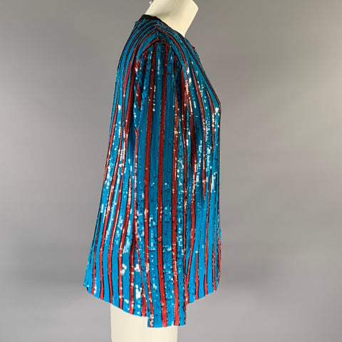 MSGM Taille XS Bleu Rouge Polyester Rayé Robe Haut à Enfiler