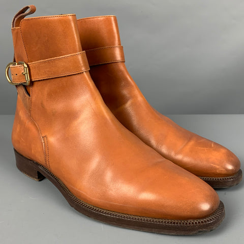 RALPH LAUREN Size 9 Camel Leather Ankle Strap Boots
