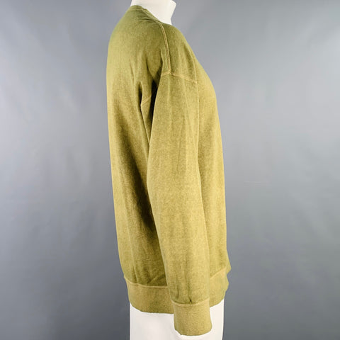 VISVIM Size L Jumbo SB Sweat Green Dyed Cotton Distressed Crew Neck Sweatshirt