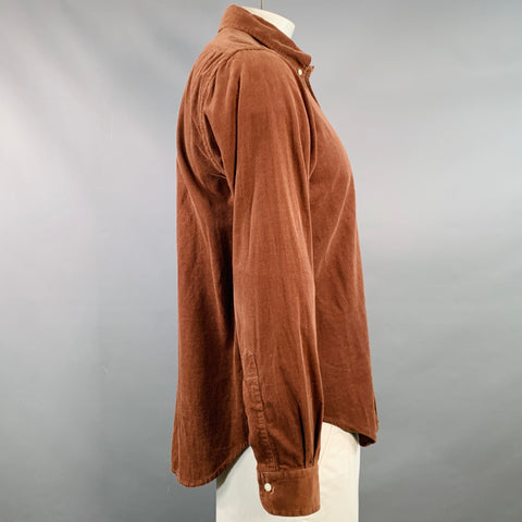 WOOLRICH Taille L Chemise à manches longues en velours côtelé de coton marron à une poche