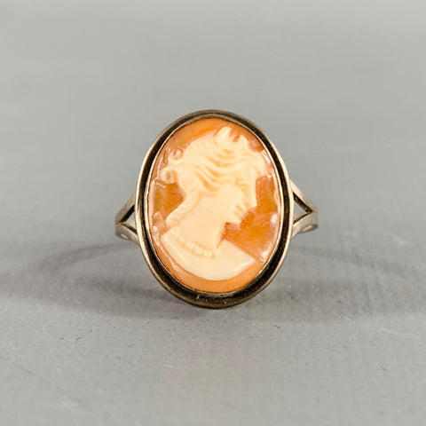 Bague Camée Victorien Vintage Argent Beige Taille 6