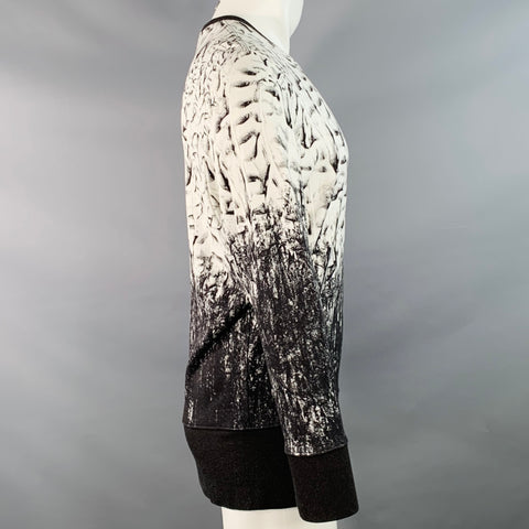 HELMUT LANG Size M Black White Abstract Print Viscose Blend Contrast Trim Crew Neck Pullover