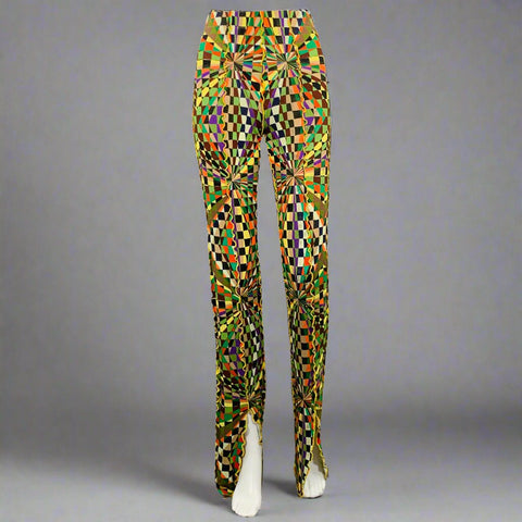 SIEDRES Size S Multi Color Viscose Blend Geometric Ruffle Trim Casual Pants