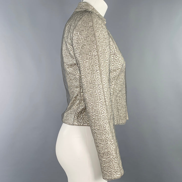 AKRIS Runway Size 4 Silver Mesh Embroidered Double Layer Jacket Blazer