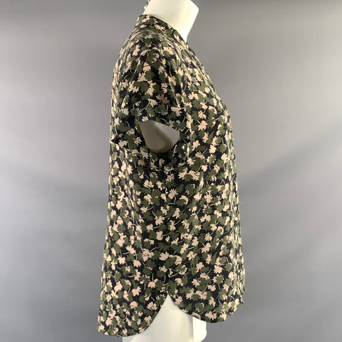 EQUIPMENT Size M Black Green & Beige Silk Leafs Button Up Casual Top
