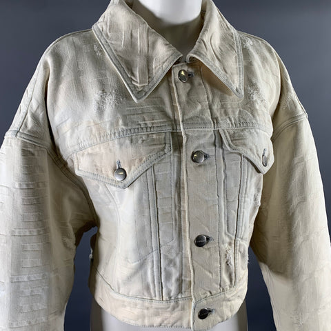 FENDI Size 0 Cream Silver Cotton Monogram Trucker Jacket