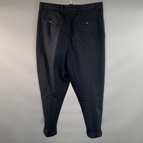 AMI Size 32 Navy A19T617.215 Solid Cotton Pleated Casual Pants