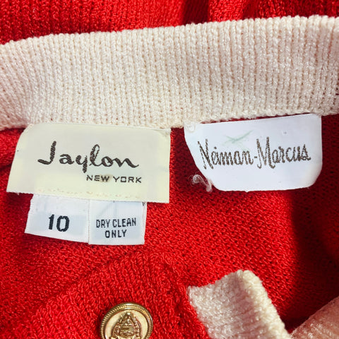 JAYLON Vintage Size 10 Red Cream Long Sleeve Knit Dress