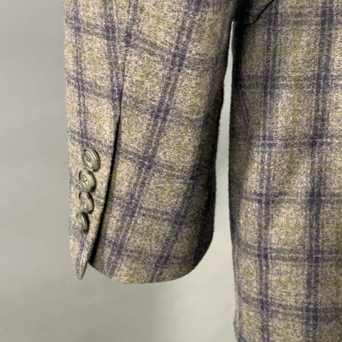 PAUL STUART Taille 41 Veste de sport en laine à revers cranté à carreaux gris marine vert