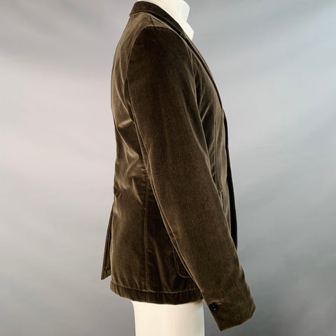 PAUL SMITH Size 40 Olive Green Cotton Velvet Notch Lapel Sport Coat