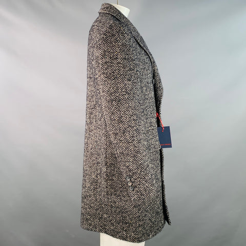 Manteau croisé MAX STANCO taille 46 en mélange de laine chevrons gris et noir à revers pointus