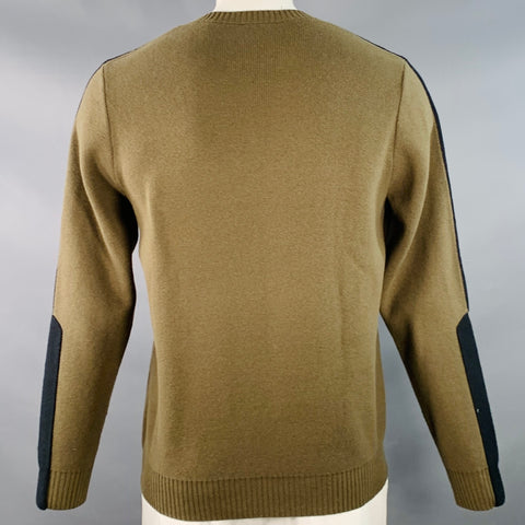 AETHER Size L Black Olive Two Toned Cotton Merino Wool Crew-Neck Sweater