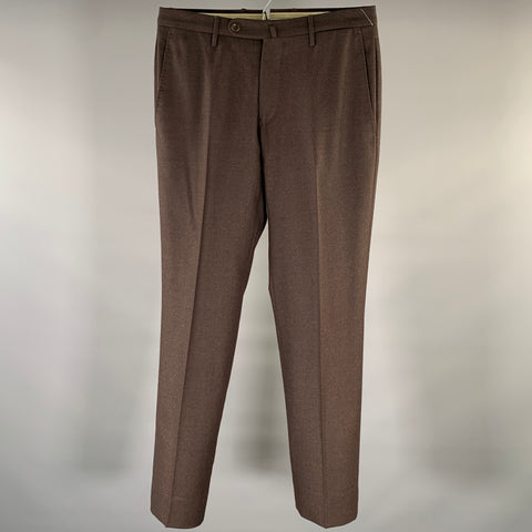 INCOTEX Size 30 Brown Heather Wool Flat Front Dress Pants