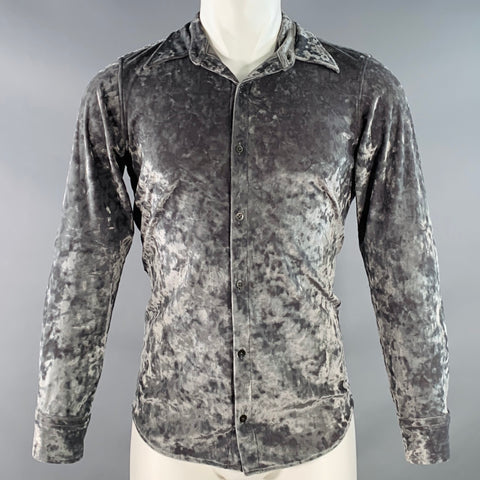 DRIES VAN NOTEN Size S Grey Velour Stretch Long Sleeve Shirt