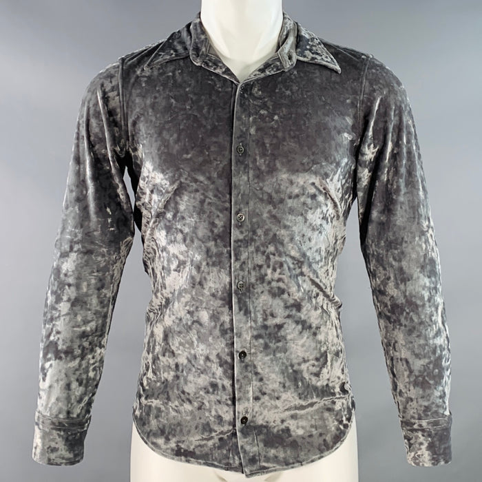 DRIES VAN NOTEN Size S Grey Velour Stretch Long Sleeve Shirt