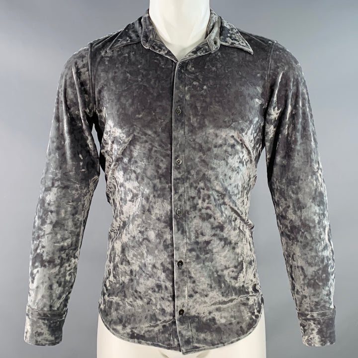 DRIES VAN NOTEN Size S Grey Velour Stretch Long Sleeve Shirt