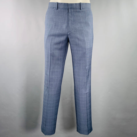 THEORY Size 42 Wellar Marlo Camley Blue Window Pane Wool Suit