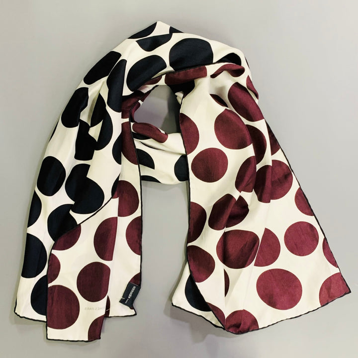 HERMES Purple Black White Two Tone Polka Dot Silk Twill Scarf