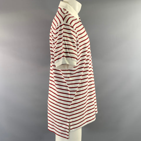 RALPH LAUREN Size M White Red Stripe Cotton Polo Short Sleeve Shirt